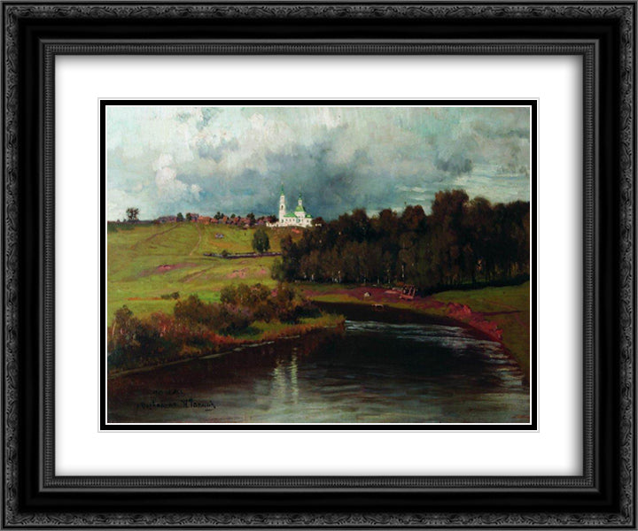 View of the village Varvarino 24x20 Black Ornate Wood Framed Art Print Poster with Double Matting by Repin, Ilya