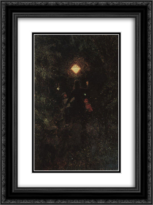 Walk with lanterns 18x24 Black Ornate Wood Framed Art Print Poster with Double Matting by Repin, Ilya