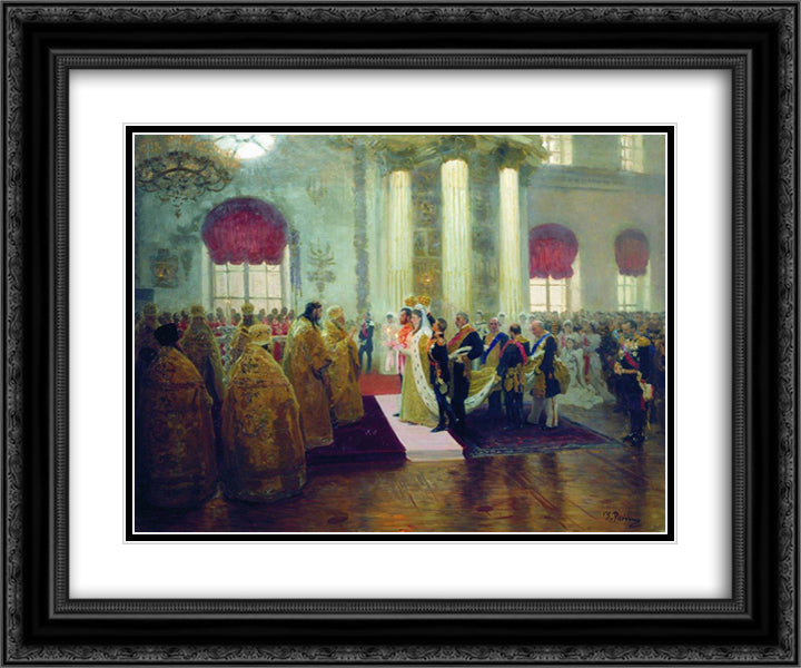 Wedding of Nicholas II and Grand Princess Alexandra Fyodorovna 24x20 Black Ornate Wood Framed Art Print Poster with Double Matting by Repin, Ilya