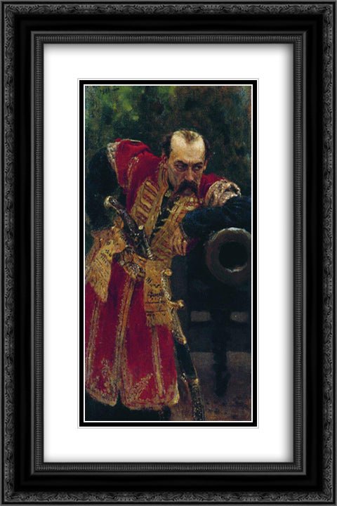 Zaporizhian colonel 16x24 Black Ornate Wood Framed Art Print Poster with Double Matting by Repin, Ilya
