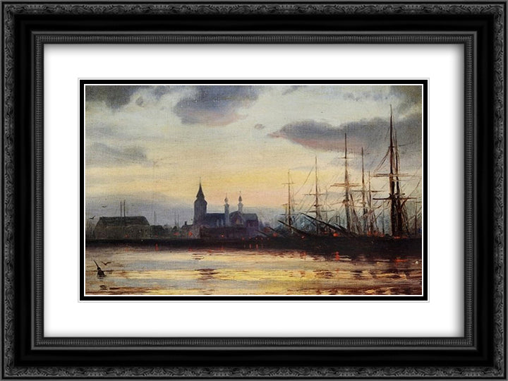 Evening in the Harbour 24x18 Black Ornate Wood Framed Art Print Poster with Double Matting by Altamouras, Ioannis