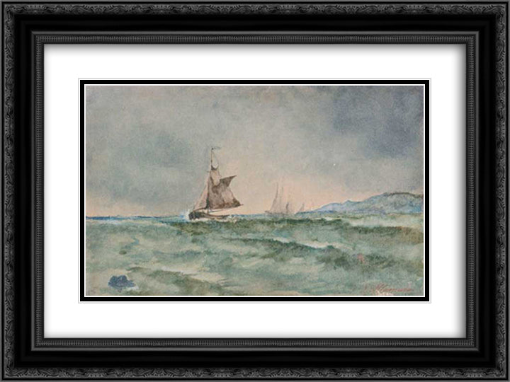 Sailboats 24x18 Black Ornate Wood Framed Art Print Poster with Double Matting by Altamouras, Ioannis