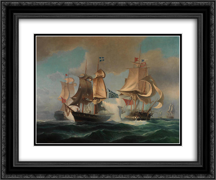Sea Battle 24x20 Black Ornate Wood Framed Art Print Poster with Double Matting by Altamouras, Ioannis