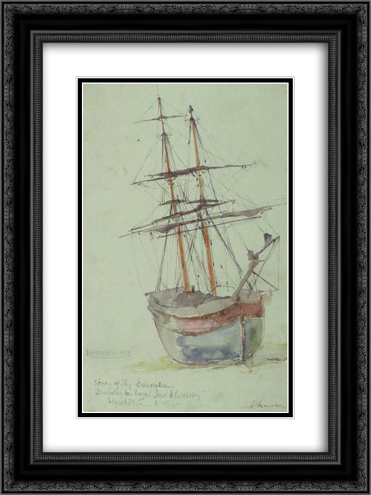 Study on the ship Esmeralda 18x24 Black Ornate Wood Framed Art Print Poster with Double Matting by Altamouras, Ioannis