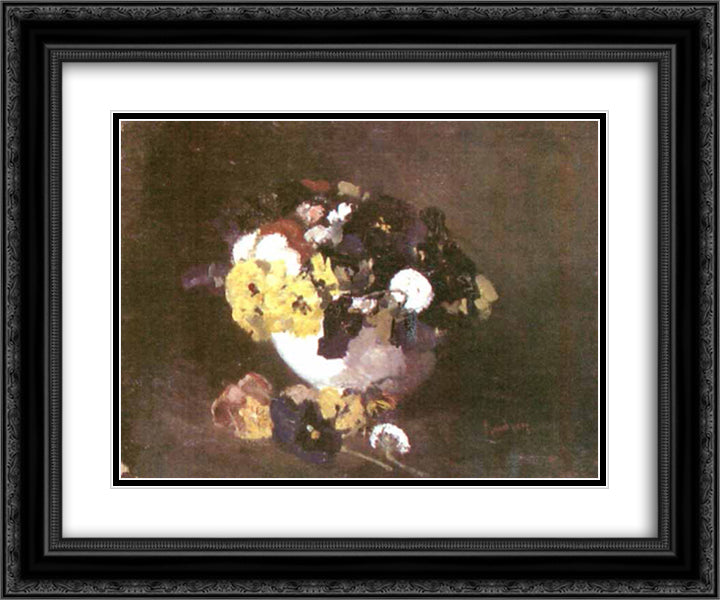 Pansies 24x20 Black Ornate Wood Framed Art Print Poster with Double Matting by Andreescu, Ion