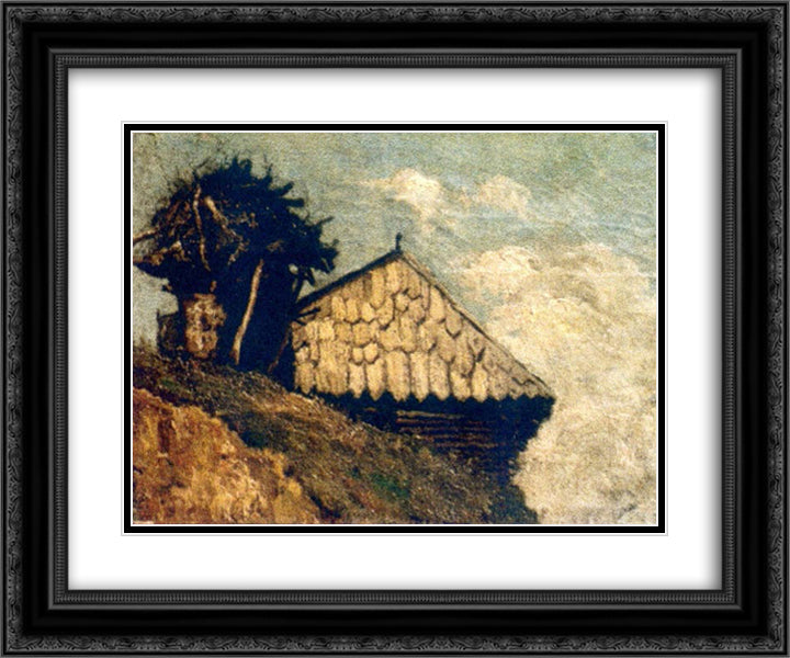 Peasant hut 24x20 Black Ornate Wood Framed Art Print Poster with Double Matting by Andreescu, Ion