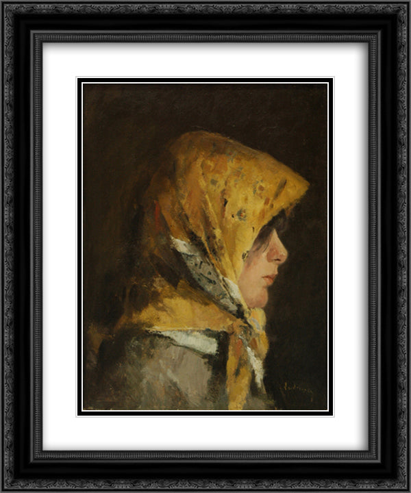 Portrait of a Girl 20x24 Black Ornate Wood Framed Art Print Poster with Double Matting by Andreescu, Ion