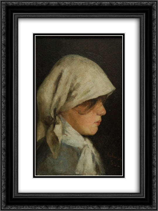 Portrait of a Peasant Girl 18x24 Black Ornate Wood Framed Art Print Poster with Double Matting by Andreescu, Ion