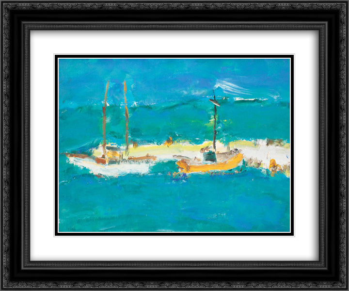 Boats at the Pontoon Dock 24x20 Black Ornate Wood Framed Art Print Poster with Double Matting by Pacea, Ion