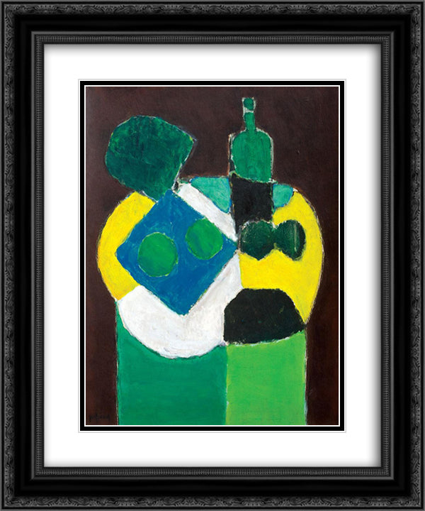 Gueridon With Green Bottle 20x24 Black Ornate Wood Framed Art Print Poster with Double Matting by Pacea, Ion