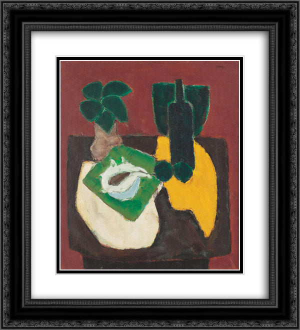 Still Life With Flowers, Fruit and Seashell 20x22 Black Ornate Wood Framed Art Print Poster with Double Matting by Pacea, Ion