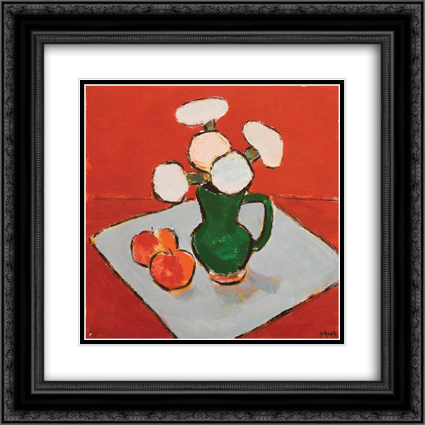 Still Life With Flowers and Apples 20x20 Black Ornate Wood Framed Art Print Poster with Double Matting by Pacea, Ion