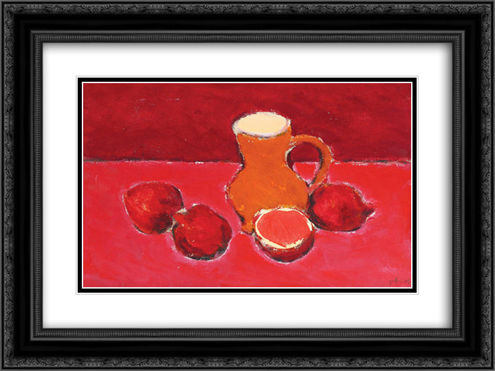 Still Life With Pomegranates 24x18 Black Ornate Wood Framed Art Print Poster with Double Matting by Pacea, Ion
