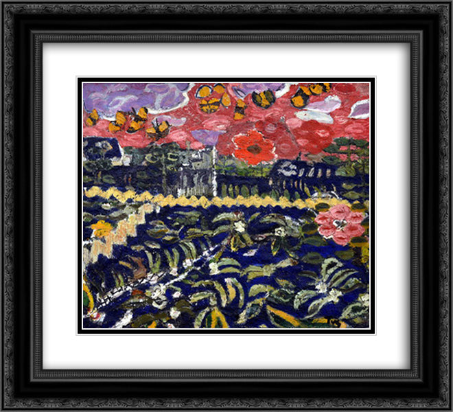 Blue Field 22x20 Black Ornate Wood Framed Art Print Poster with Double Matting by Tuculescu, Ion
