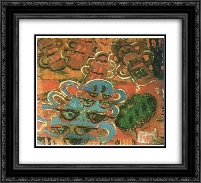 Blue Totem 22x20 Black Ornate Wood Framed Art Print Poster with Double Matting by Tuculescu, Ion