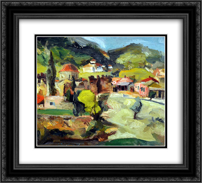 Daphne Monastery 22x20 Black Ornate Wood Framed Art Print Poster with Double Matting by Tuculescu, Ion