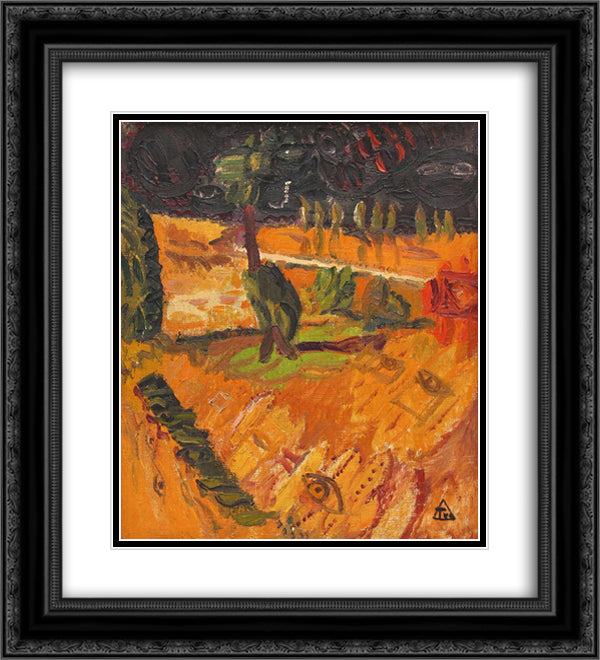 Landscape with Tree 20x22 Black Ornate Wood Framed Art Print Poster with Double Matting by Tuculescu, Ion