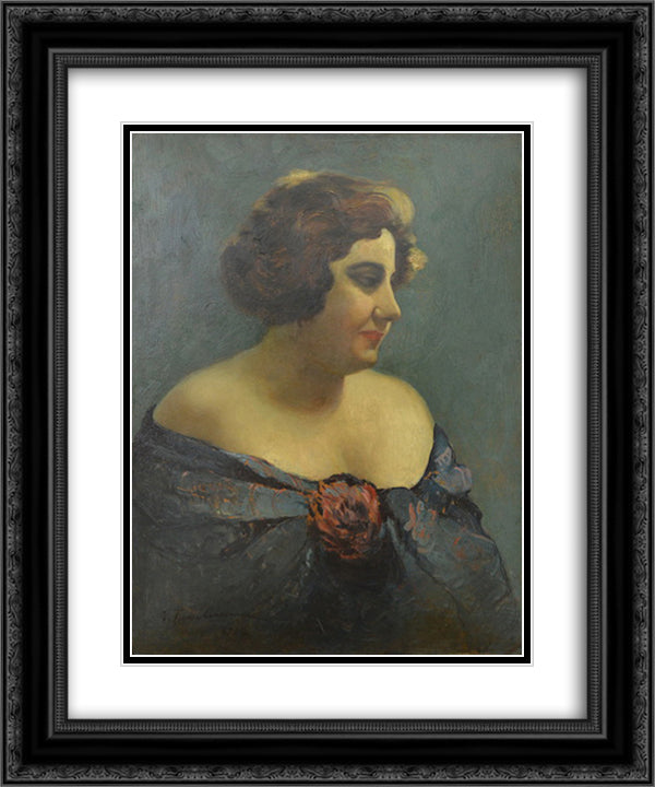 Portrait of Actress Aura Fotino 20x24 Black Ornate Wood Framed Art Print Poster with Double Matting by Tuculescu, Ion