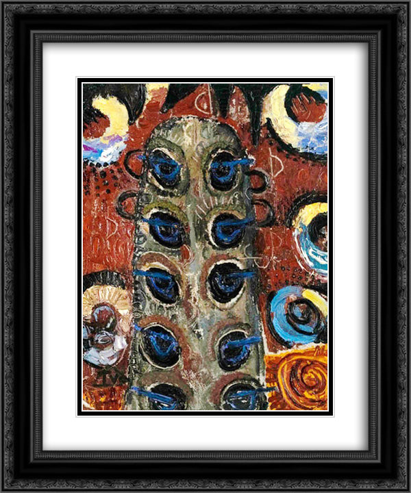 The Peacocks of the Looks 20x24 Black Ornate Wood Framed Art Print Poster with Double Matting by Tuculescu, Ion