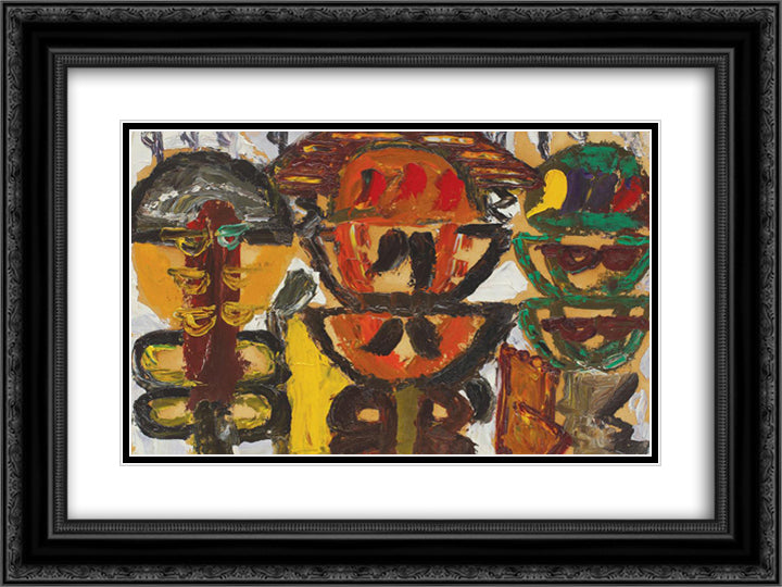Totems on the Morning Road 24x18 Black Ornate Wood Framed Art Print Poster with Double Matting by Tuculescu, Ion