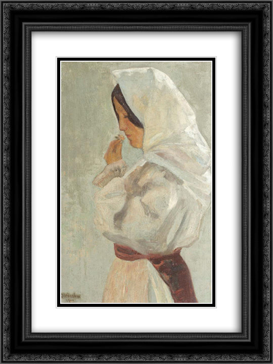 Peasant Woman 18x24 Black Ornate Wood Framed Art Print Poster with Double Matting by Strambu, Ipolit