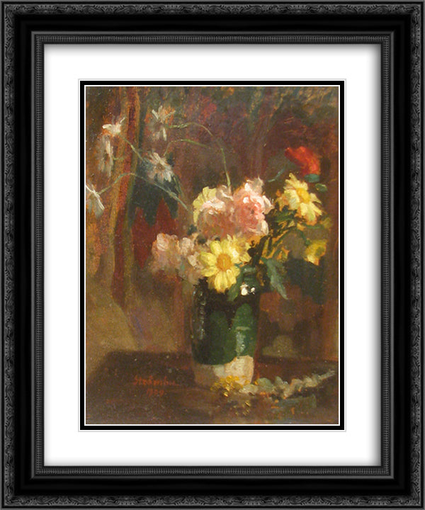 Vase with Flowers 20x24 Black Ornate Wood Framed Art Print Poster with Double Matting by Strambu, Ipolit