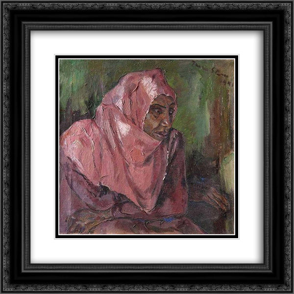Portrait of a Woman Wearing a Pink Hijab 20x20 Black Ornate Wood Framed Art Print Poster with Double Matting by Stern, Irma