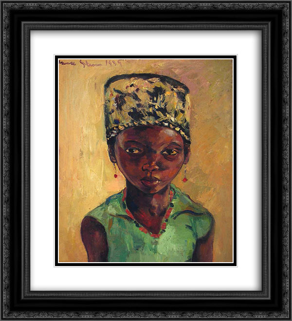 Portrait of a Young Girl 20x22 Black Ornate Wood Framed Art Print Poster with Double Matting by Stern, Irma