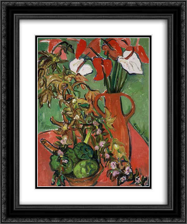 Still Life with Antirrhinums 20x24 Black Ornate Wood Framed Art Print Poster with Double Matting by Stern, Irma