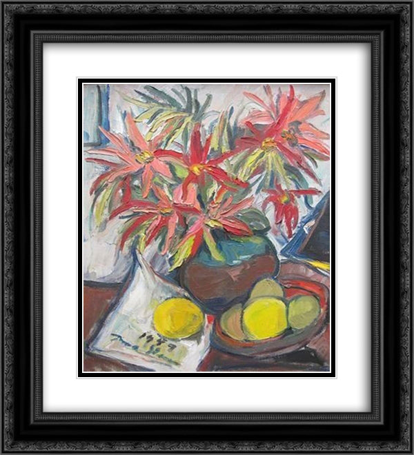 Still Life with Lillies 20x22 Black Ornate Wood Framed Art Print Poster with Double Matting by Stern, Irma