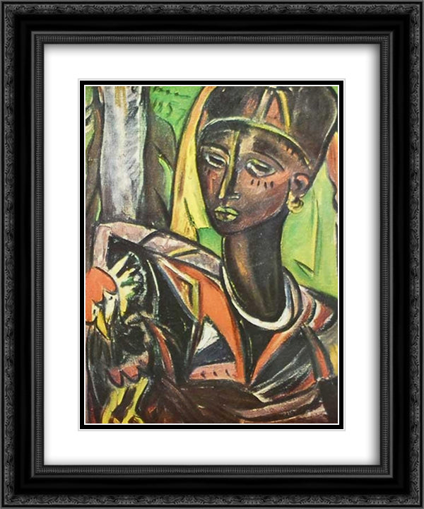 Zanzibar Woman with Chicken 20x24 Black Ornate Wood Framed Art Print Poster with Double Matting by Stern, Irma