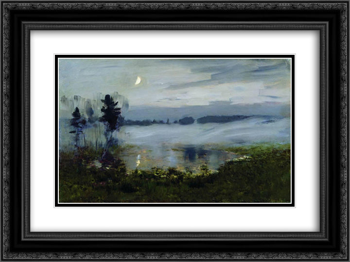 Fog over water 24x18 Black Ornate Wood Framed Art Print Poster with Double Matting by Levitan, Isaac