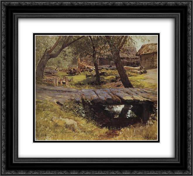 Footbridge. Savvinskaya village. 22x20 Black Ornate Wood Framed Art Print Poster with Double Matting by Levitan, Isaac