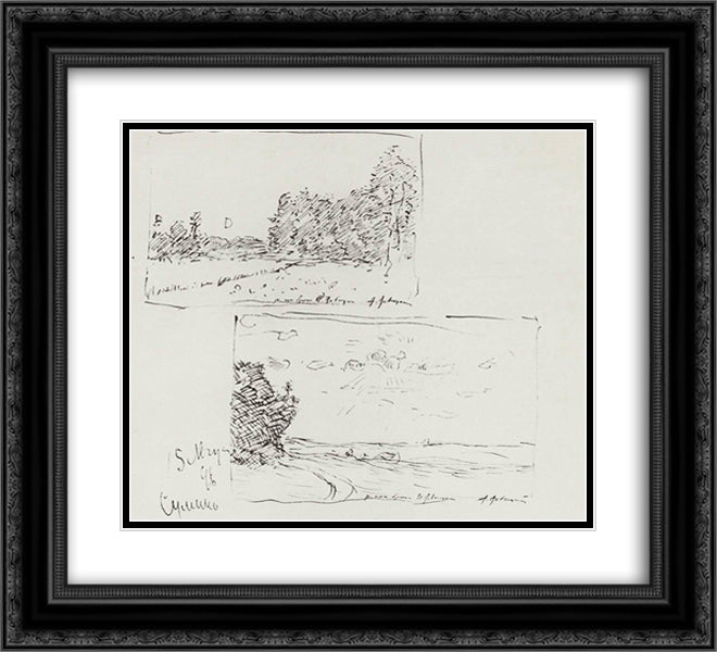 Forest edge, rising of the moonForest edge, sun behind the clouds 22x20 Black Ornate Wood Framed Art Print Poster with Double Matting by Levitan, Isaac