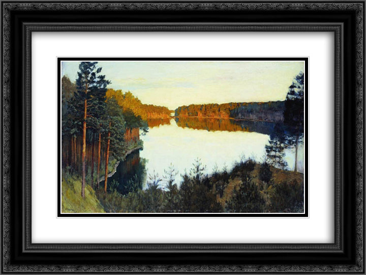 Forest lake 24x18 Black Ornate Wood Framed Art Print Poster with Double Matting by Levitan, Isaac