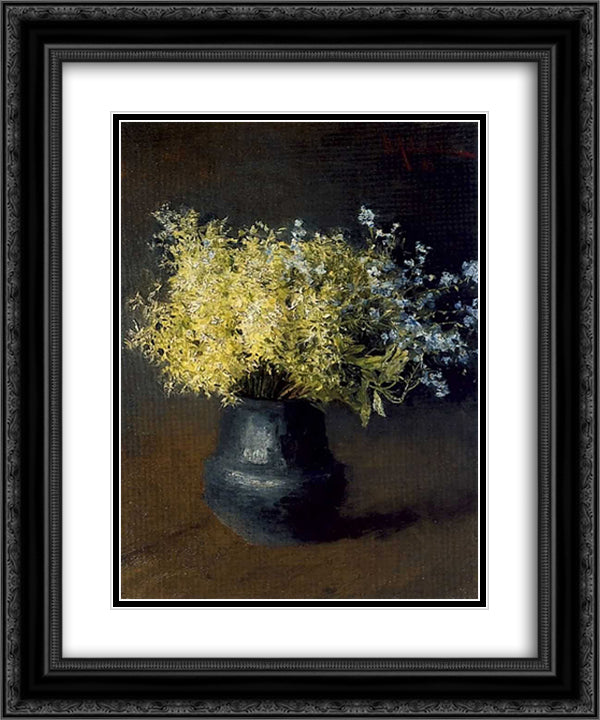 Forest violets and forget-me-nots 20x24 Black Ornate Wood Framed Art Print Poster with Double Matting by Levitan, Isaac