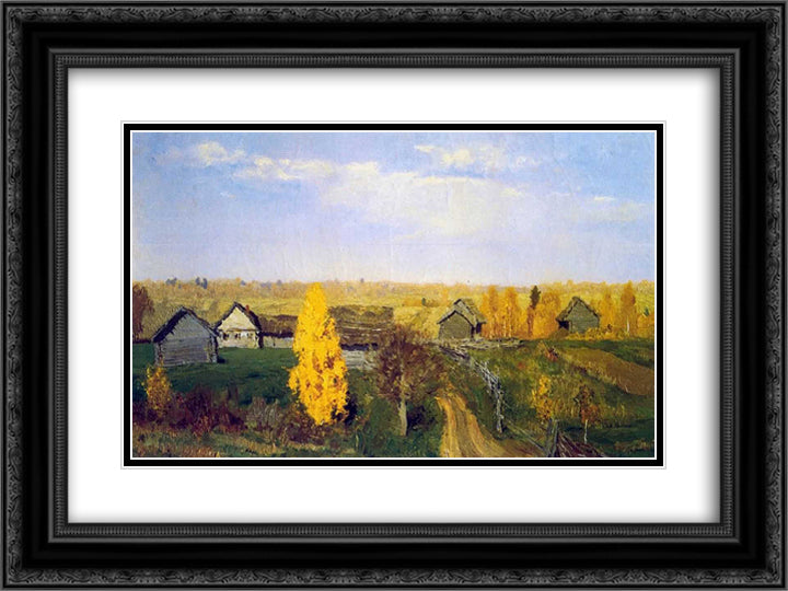 Golden autumn, village 24x18 Black Ornate Wood Framed Art Print Poster with Double Matting by Levitan, Isaac