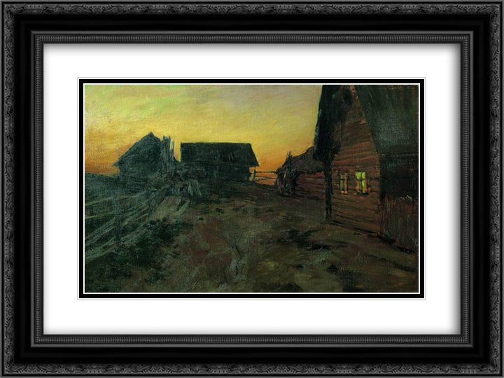 Huts 24x18 Black Ornate Wood Framed Art Print Poster with Double Matting by Levitan, Isaac