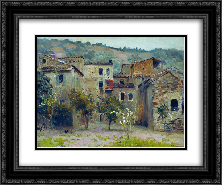 In the Vicinity of Bordiguera, in the North of Italy 24x20 Black Ornate Wood Framed Art Print Poster with Double Matting by Levitan, Isaac