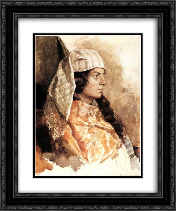 Jewish woman with oriental shawl 20x24 Black Ornate Wood Framed Art Print Poster with Double Matting by Levitan, Isaac