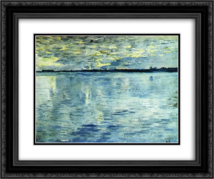 Lake. Evening. 24x20 Black Ornate Wood Framed Art Print Poster with Double Matting by Levitan, Isaac