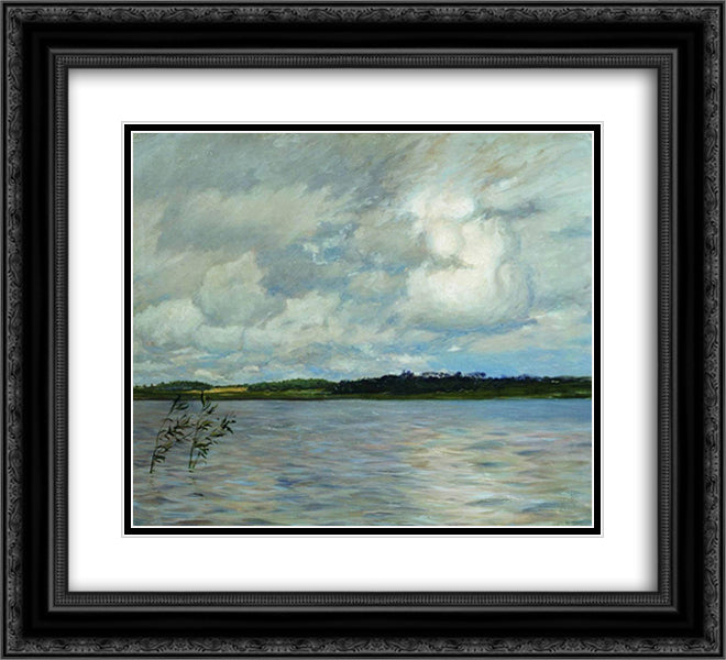 Lake. Gray day. 22x20 Black Ornate Wood Framed Art Print Poster with Double Matting by Levitan, Isaac