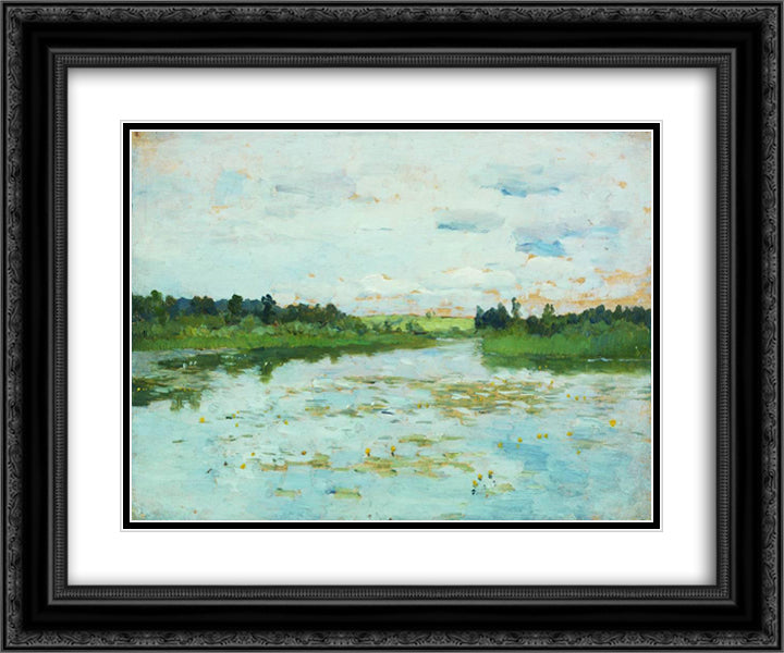 Lake 24x20 Black Ornate Wood Framed Art Print Poster with Double Matting by Levitan, Isaac