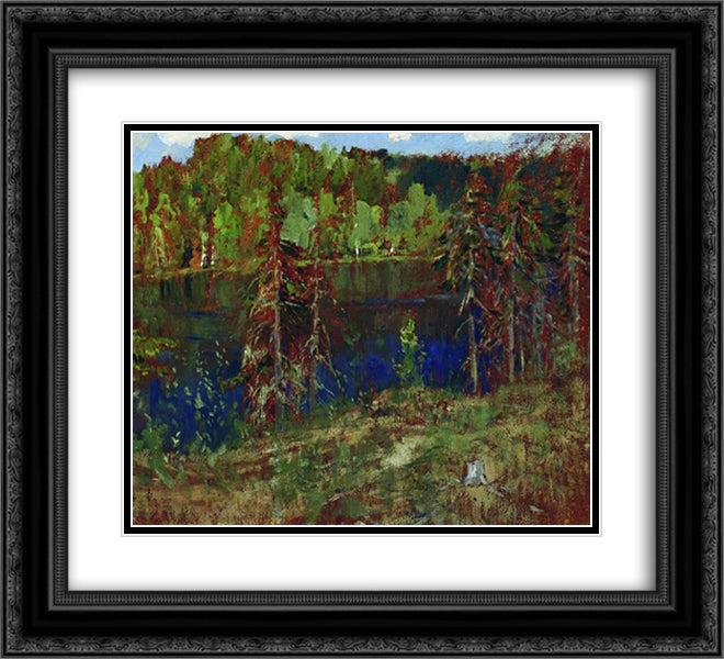 Lake in the forest 22x20 Black Ornate Wood Framed Art Print Poster with Double Matting by Levitan, Isaac