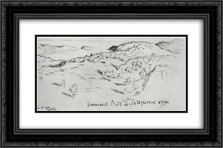Lake Ladoga 24x16 Black Ornate Wood Framed Art Print Poster with Double Matting by Levitan, Isaac