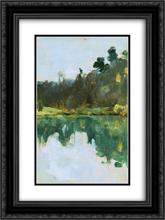 Lakeshore 18x24 Black Ornate Wood Framed Art Print Poster with Double Matting by Levitan, Isaac