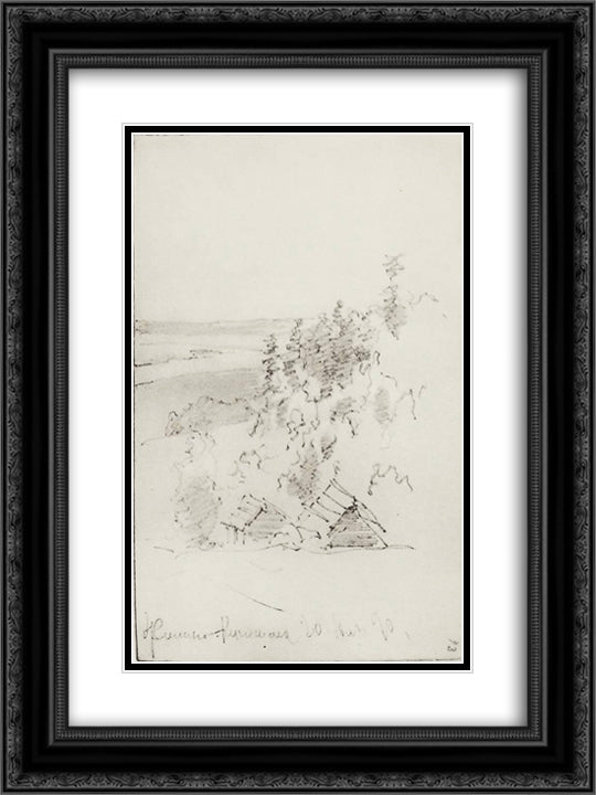 Landscape at Volga. Zhilino near Kineshma. 18x24 Black Ornate Wood Framed Art Print Poster with Double Matting by Levitan, Isaac