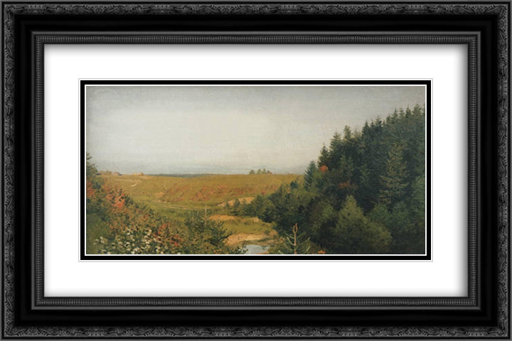 Landscape with forest river 24x16 Black Ornate Wood Framed Art Print Poster with Double Matting by Levitan, Isaac