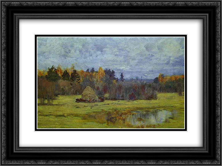 Late Autumn 24x18 Black Ornate Wood Framed Art Print Poster with Double Matting by Levitan, Isaac
