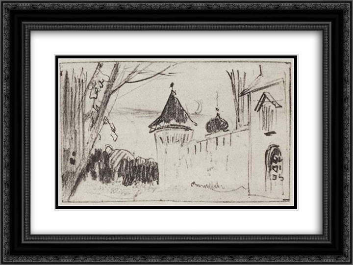 Monastery gate and wall 24x18 Black Ornate Wood Framed Art Print Poster with Double Matting by Levitan, Isaac